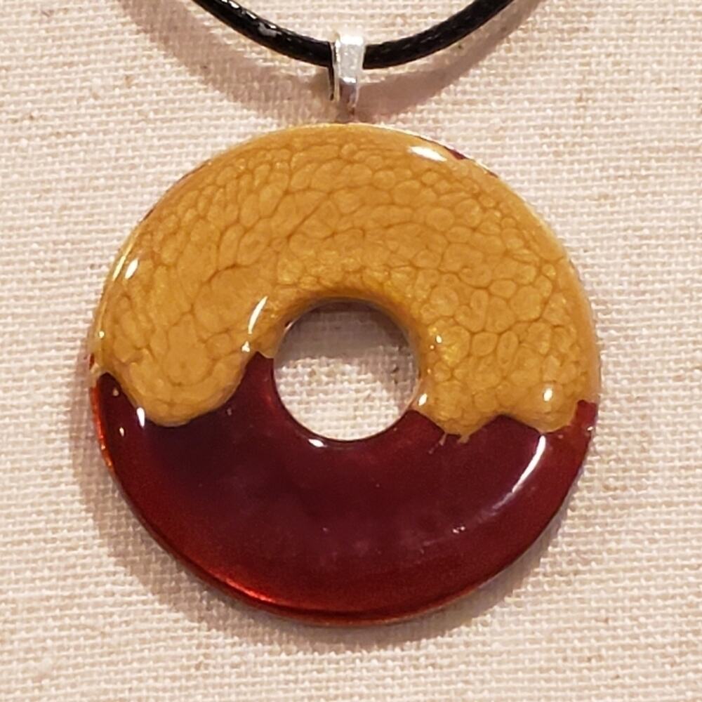 Two Tone Red and Gold Painted Washer Necklace